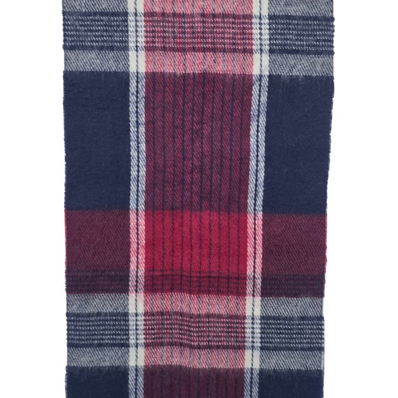 Luxury 100% Cashmere Plaid Scarf Made in England Men's Burgundy Navy White 48x12 - Picture 2 of 3
